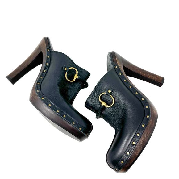 Gucci Black Leather Horsebit Platform Clog Heels Size US 7 Made in Italy - Picture 1 of 8